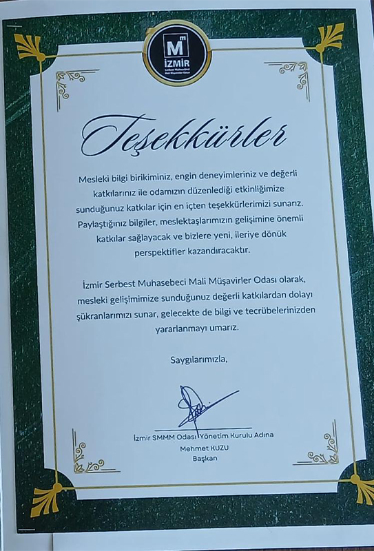 Teşekkür Belgesi